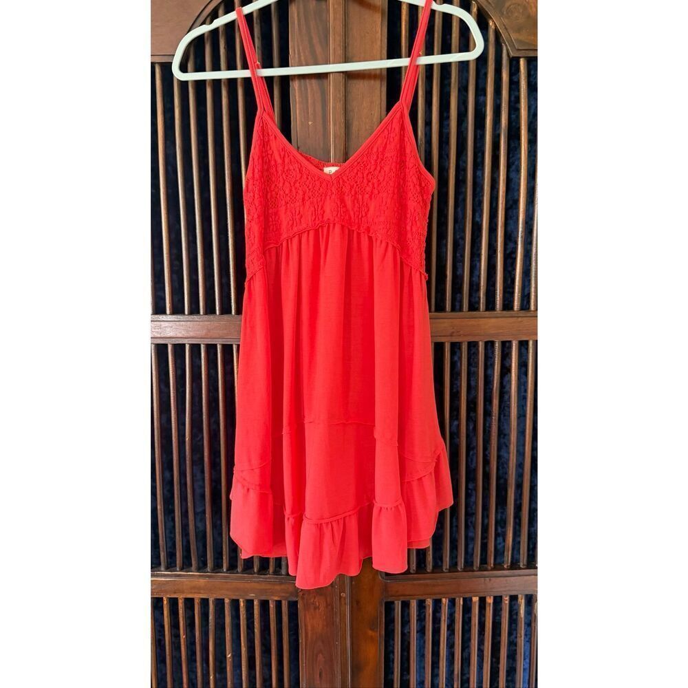 POL Coral Red Lace Slip Dress Nightgown Size S